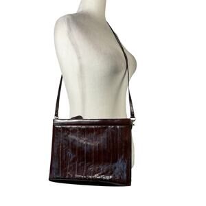 Vintage 90s Dark Brown Eel Skin Exotic Leather Crossbody Bag Purse